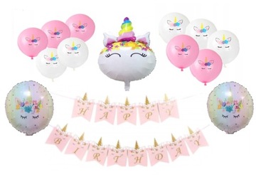 Balony jednorożec UNICORN baner HAPPY BIRTHDAY 14 przyjęcie urodziny
