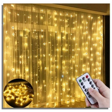 Kurtyna Świetlna LED Girlanda Lampki Choinkowe Świąteczne 300 Ciepła 3x3m