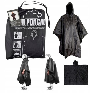 PELERYNA PONCHO Z KAPTUREM PRZECIWDESZCZOWE CZARNE +GRATIS ETUI