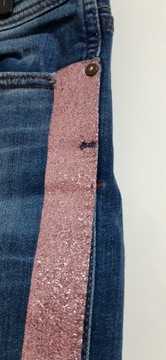 Jeansy ZARA spodnie brokatowe różowe lampasy S 36