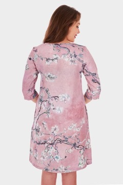 Sukienka midi 100% len r.36 Vincent Van Gogh Almond blossom dress pink Dl