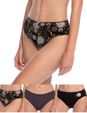 Figi bikini Lama komplet 3 sztuki czarne-grafit KWIATY -M