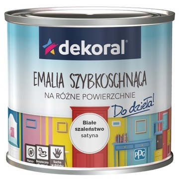 DEKORAL EMALIA SZYBKOSCHNĄCA 0,5L BIAŁE SZALEŃSTWO - SATYNA - EM. AKRYLOWA