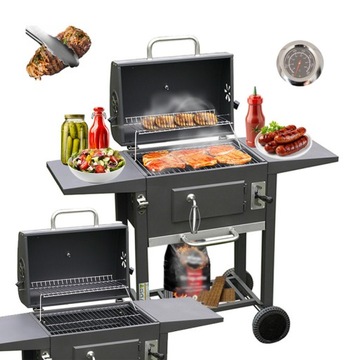 GRILL OGRODOWY WĘGLOWY Z POKRYWĄ I PÓŁKAMI VL14 SZARY