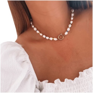 NASZYJNIK CHOKER STAL 316 PERŁY HODOWLANE ZAPIĘCIE