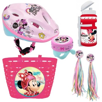 Kask rowerowy koszyk dzwonek bidon 2 x wstążki Myszka Minnie Miki Disney