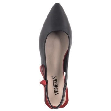 Buty Czółenka Skórzane Damskie Venezia Czarne 599-2-1 Blac-Red