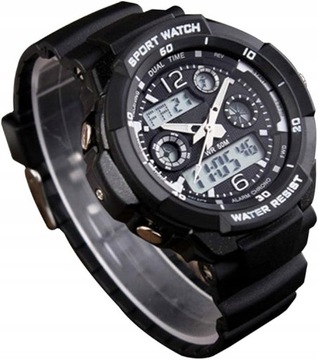 Zegarek CFGe UNISEX cyfrowo-analogowy z alarmem timer czarny