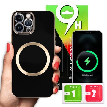 Etui Joless CZARNY MagSafe+ Szkło Hartowane do IPHONE 13 PRO Ochrona 360