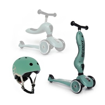 Scoot And Ride Forest ZESTAW HULAJNOGA Jeździk 2w1 + KASK z LED XXS do S 1+