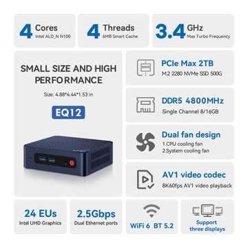 Beelink EQ12 Windows 11 MiniPC DDR5 Миникомпьютер Wifi6 BT5.2