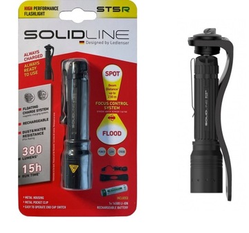 SOLIDLINE ST5R Akumulatorowa latarka z klipsem 380 Lm NOWA