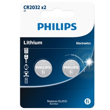2szt PHILIPS CR2032 3V bateria litowa