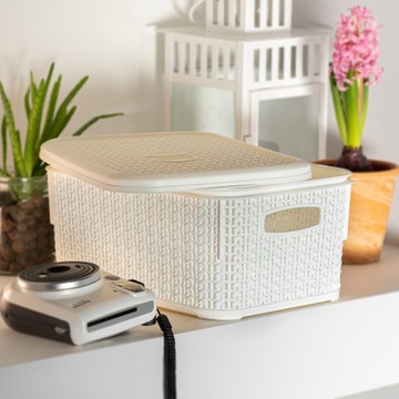 POJEMNIK PUDEŁKO Z POKRYWKĄ DO PRZECHOWYWANIA 6L KOSZYK ORGANIZER BOX BIAŁY