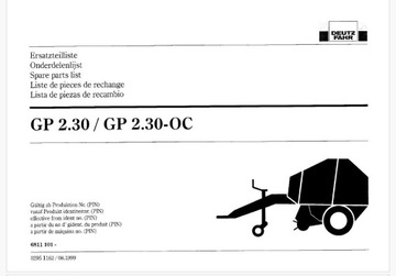 Каталог запчастей пресс-подборщика Deutz Fahr GP 2.30 -OC