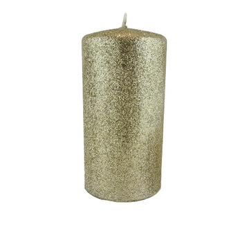 ŚWIECA GLAMOUR ZŁOTA BROKAT WALEC ŚREDNI 14cm
