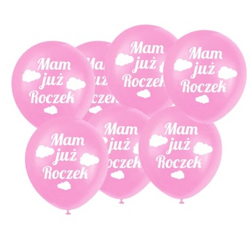 Balony Różowe mam już roczek 12 cali 7 szt. 1 urodziny urodzinki ozdoba