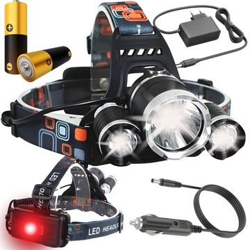 LATARKA CZOŁOWA CZOŁÓWKA 3 LED MOCKA LEKKA NA GŁOWĘ TURYSTYCZNA LAMPA JASNA