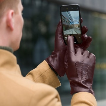 Zestaw dla mężczyzny Skórzane zimowe rękawiczki + Pasek do spodni Automat