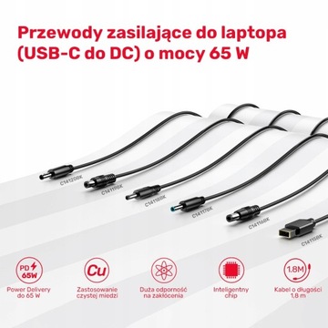 Кабель питания для ноутбука Lenovo Unitek, 65 Вт, USB-C — постоянный ток, 4,0 x 1,7 мм