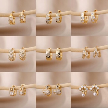 Серьги-кольца с геометрическим цирконом для W