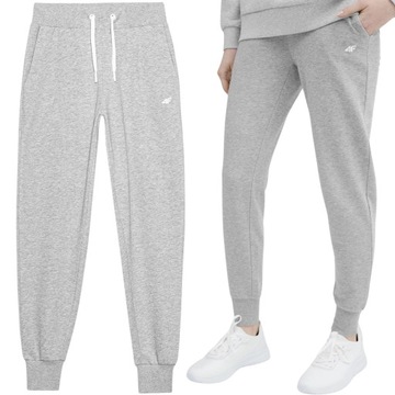 SPODNIE DRESOWE DAMSKIE 4F JOGGERY SPORTOWE BAWEŁNIANE WYGODNE SZARE r. M
