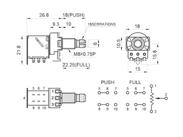 Потенциометр Push-Push VPARTS Pro 500K audio RU