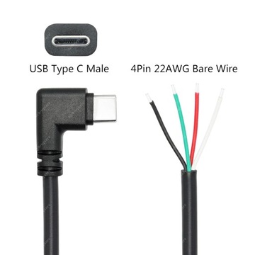 РАЗЪЕМ USB-C С 4-КОНТАКТНЫМ КАБЕЛЕМ, 30 СМ, питание + данные, 22AWG, 5 В/3 А