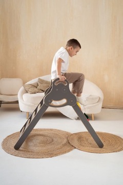 Drabinka Pikler ŚCIANKA WSPINACZKOWA + DUŻA zjeżdżalnia CHMURKI - szara