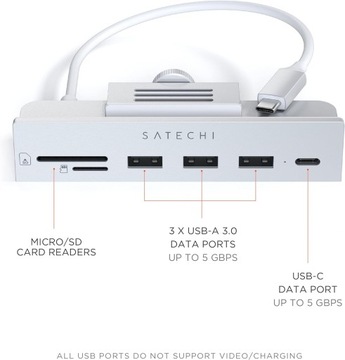 USB HUB ZACISKOWY 24'' IMAC 1xUSB-C 3xUSB-A 3.0 CZYTNIK KART micro/SD