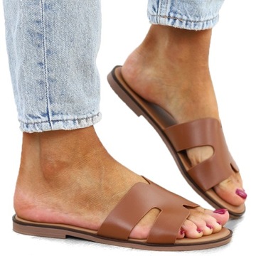 Camel brązowe klapki damskie lekkie eleganckie sandały PS01 r.36
