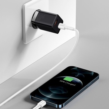 BASEUS SZYBKA ŁADOWARKA SIECIOWA DO TELEFONU 2X USB USB-C 30W PD AFC QC 3.0