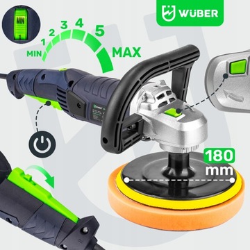 POLERKA SAMOCHODOWA 2400W MIMOŚRODOWA Z REGULACJĄ OBROTÓW FILC ZESTAW GĄBKI