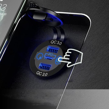 МОЩНОЕ АВТОМОБИЛЬНОЕ ЗАРЯДНОЕ УСТРОЙСТВО USB TYPE C МОНТАЖНЫЕ РАЗЪЕМЫ 2X QC 3.0 PD