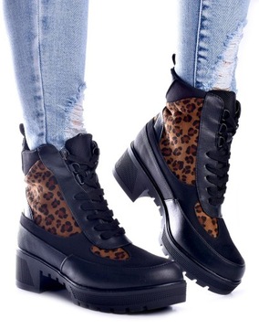 Buty Damskie Botki Sznurowane Wygodne Panterka 39