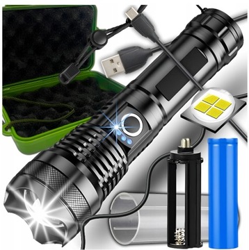 Latarka LED Taktyczna ZOOM Akumulatorowa Wojskowa Wodoodporna USB Mocna