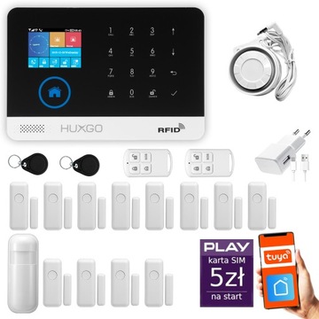 Alarm bezprzewodowy GSM + WiFi z aplikacją TUYA , zestaw , HUXGO HXA003