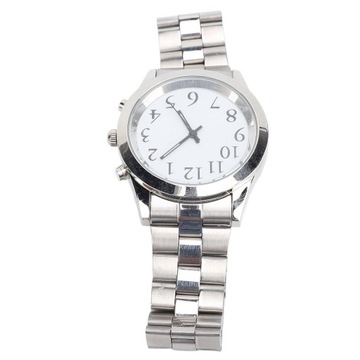 Говорящие часы с будильником и гибким ремешком из нержавеющей стали. LT