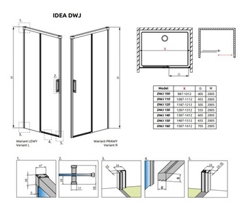 Душевая дверь RADAWAY Idea DWJ 150x200,5 ЛЕВАЯ