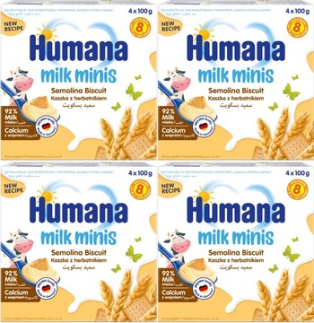 HUMANA DESEREK MLECZNY PO 8 MIESIĄCU KASZKA Z HERBATNIKIEM 4x100G x4 - NOWY