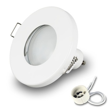 Oprawa wpuszczana halogen IP44 biała łazienka podbitka + LED GU10 7W 6000K