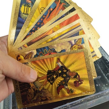 Колода карт Таро 12х7см, ПВХ, золото, водонепроницаемая.