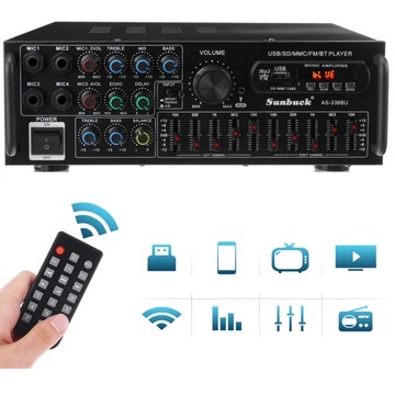 WZMACNIACZ HIFI GŁOŚNIKÓW STEREO BLUETOOTH 5.0 FM AUX DVD SD USB 2000W
