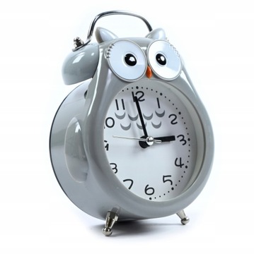 SOWA SZARY ZEGAR Z BUDZIKIEM DLA DZIECI ALARM