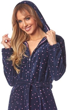 DŁUGI ZAPINANY SZLAFROK DAMSKI KAPTUR PODOMKA L