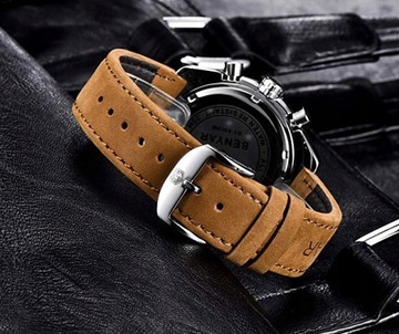 МУЖСКИЕ ЧАСЫ BENYAR BY-5140 КОЖАНЫЙ РЕМЕШОК ВОДОНЕПРОНИЦАЕМЫЙ 3BAR ХРОНОГРАФ