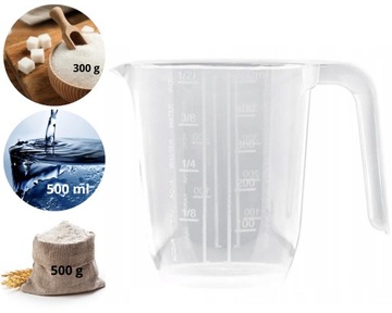 Kubek z miarką wody 500 ML mąki 300g cukru 500 g