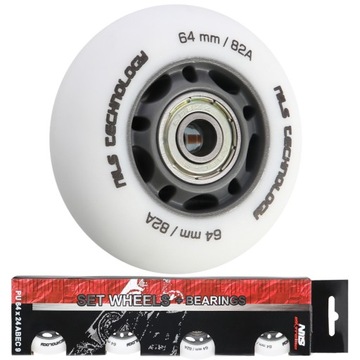 КОМПЛЕКТ КОЛЕС NILS 64MM 82A 4 ШТ. + ПОДШИПНИКИ ABEC-9 БЫСТРО ПРОЧНЫЕ
