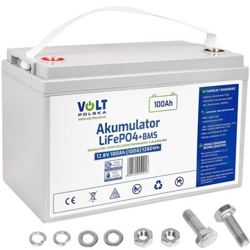 AKUMULATOR LITOWY LiFePO4 LFP 12,8V 100Ah (150A) BMS + BEZPIECZNIK