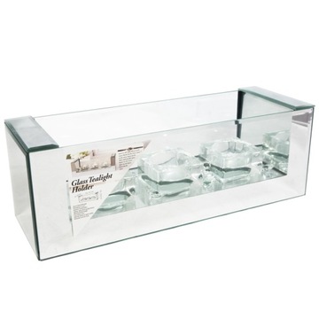 Świecznik szklany na 3 tealight lustrzany glamour